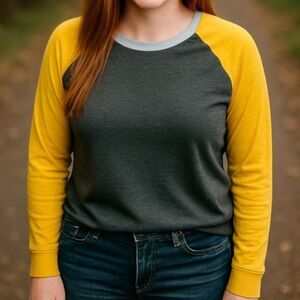 Maurices Yellow & Gray Raglan Long Sleeve Tee | Casual Colorblock Top M